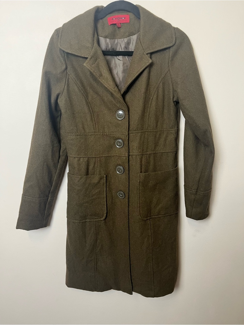 CoffeeShop Olive Green Wool-Blend Button Front Coat